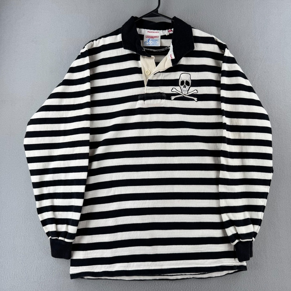 Vintage Maxmore Rugby Shirt Mens 46 Black Striped Scull South Africa 80s 90s